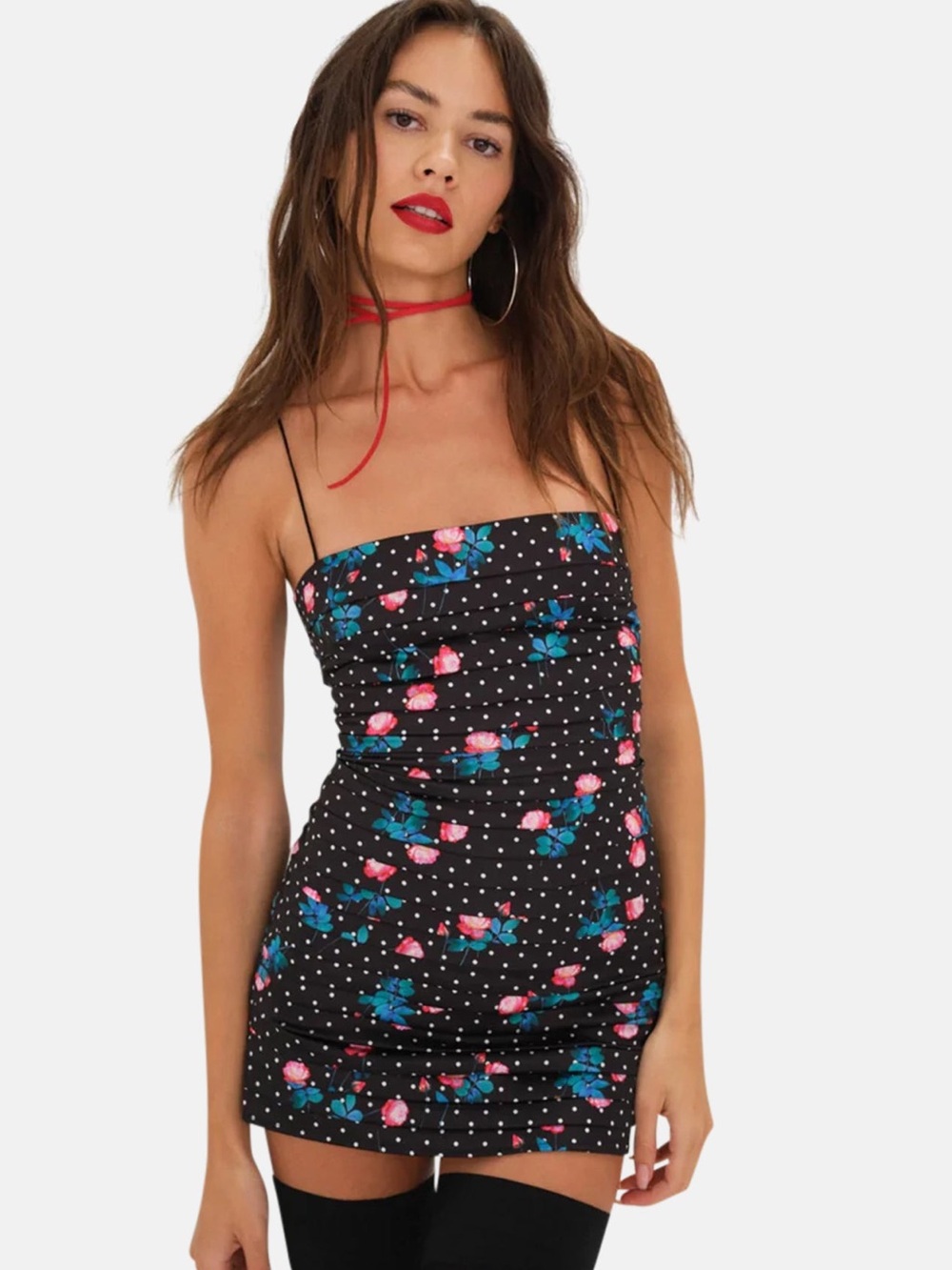 For Love & Lemons Posey Black Floral Dot Strapless Mini Dress